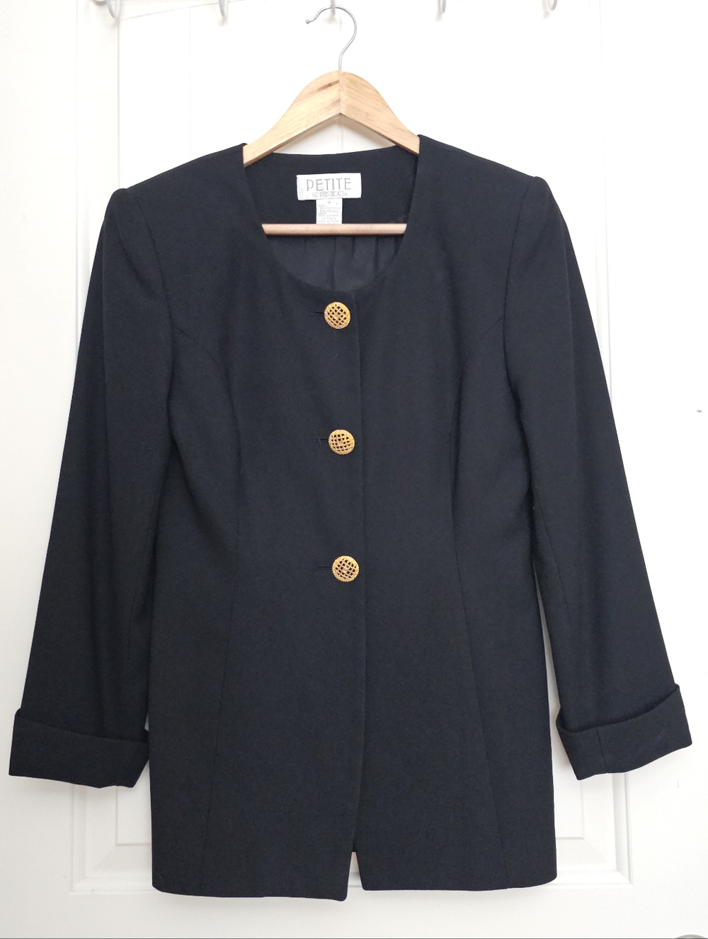 Petite Sophisticate Black Blazer Gold Buttons Structured Jacket Petite 4